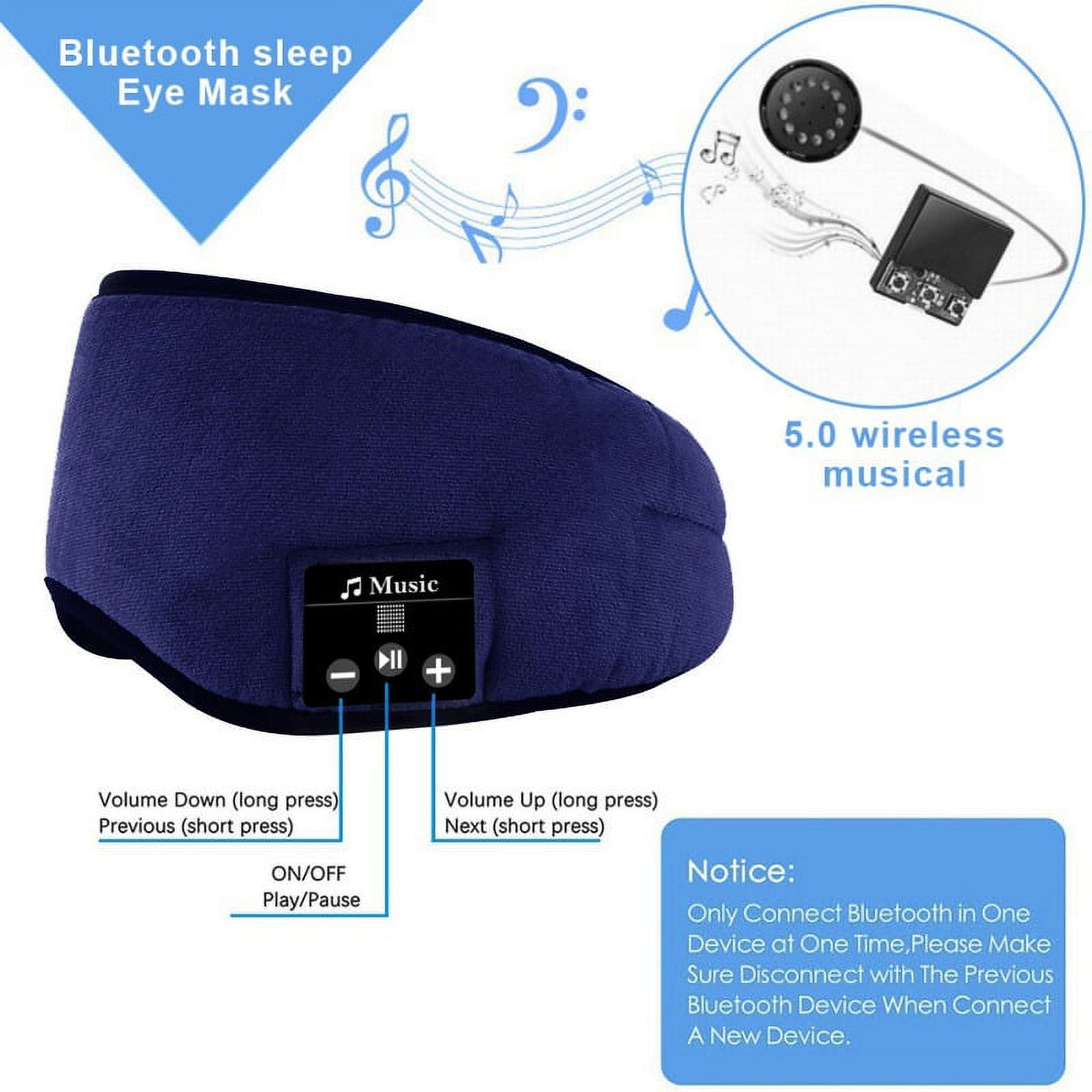 Bluetooth 5.0 Sleep Headphones Musical Eye Mask Noise Reducing with Adjustable Strap 1Pcs