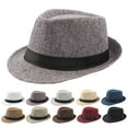 thumbnail image 2 of Bluelans Men Solid Color Wide Brim Fedora Felt Hat Panama Cap Boater Summer Beach Sunhat,Fedora-Black, 2 of 7