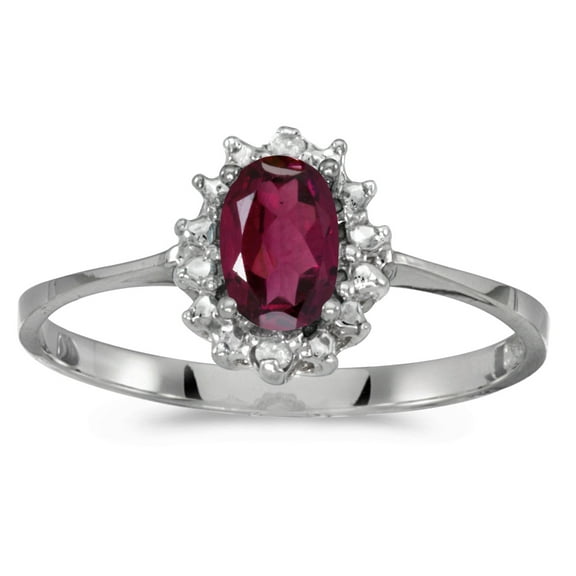 10k White Gold Oval Rhodolite Garnet And Diamond Ring