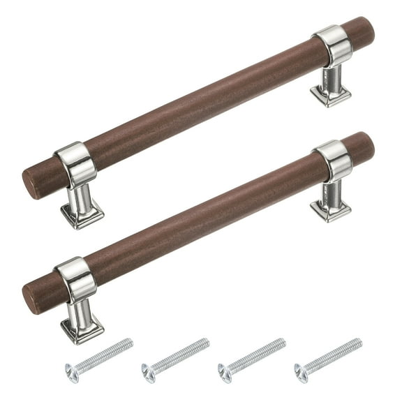 2 Pcs Wood Drawer Pulls T-Bar 128mm/5" Hole Center Dresser Drawer Knobs Double Hole with Screws, Silver/Dark Brown