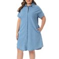 thumbnail image 2 of DARING DIVA Women's Plus Size Denim Short Sleeve Button Down Dress 2X Sky Blue, 2 of 6