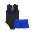 thumbnail image 6 of IEFIEL Girls Shiny Rhinestones Splice Gym Suit Activewear Ballet Gymnastics Tank Leotard with Shorts Dancewear Royal Blue 10, 6 of 7