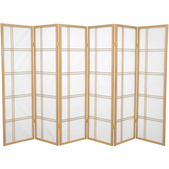 5 ft. Tall Japanese Style Double Cross Lattice Shoji Screen - Natural - 6 Panels