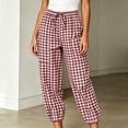 thumbnail image 5 of VBVC Women's Y2K Gingham Drawstring Jogger Pants , Casual Plaid Lounge Pants For Women , Ladies' Button Hem Trousers with Pockets, Wine , S-2XL, 5 of 7