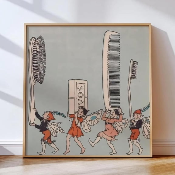 Vintage Bathroom Fairies Print, Aesthetic Wall Art, Retro Wall Art, Trendy Print, Print, Poster Art, Unframed Poster Size 8x12 F03.1.21l564