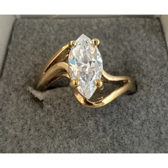 3Ct Marquise Cut Moissanite Women's Solitaire Wedding Engagement Ring in 14K Yellow Gold Plated