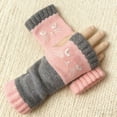 thumbnail image 2 of MIASHUIWomen's Knitted Fingerless Gloves Winter Warm with Cat Face Embroidery & Design, Thick Cozy Fashion Casual Leaky Finger Gloves,Pink, 2 of 3