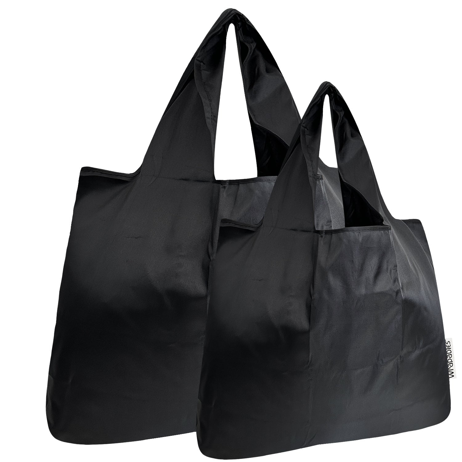 Wrapables Large & Small Foldable Tote Nylon Reusable Grocery Bags, Set of  2, Black 