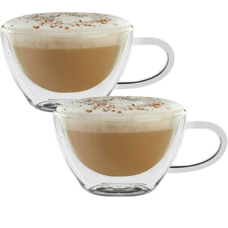- Circleware Thermax 8 oz Double wall insulated Set of 2 Glass Coffee and Tea cups
