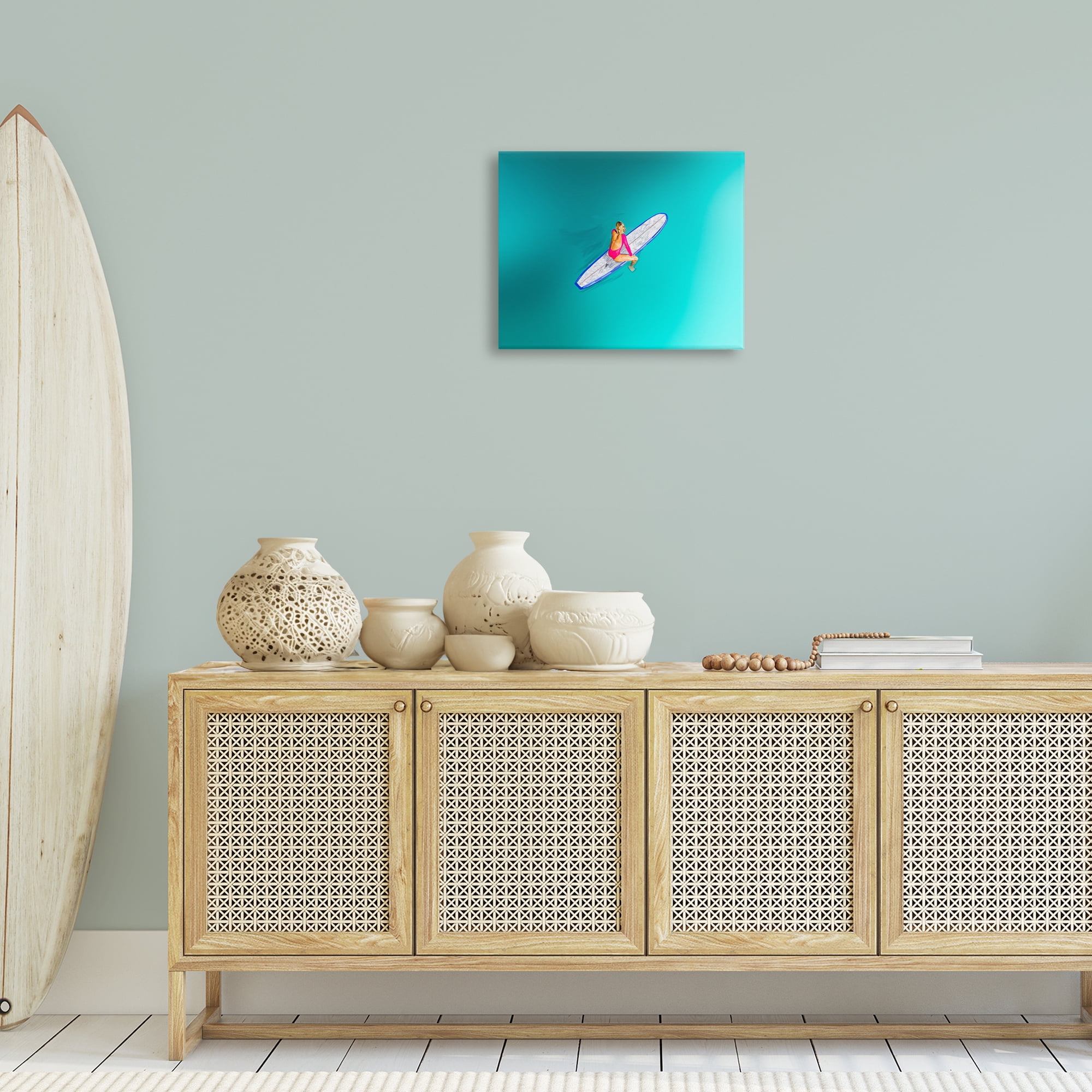 Stupell Industries Sitting on Peaceful Surfboard Nautical & Beach Painting Wrapped Canvas Art Print Wall Art, 20 x 16