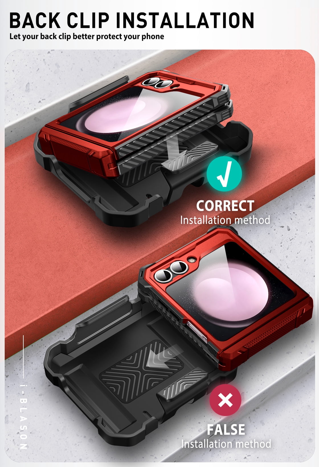 i-Blason Armorbox series for Samsung Galaxy Z Flip 6 / Flip 5 Case with Stand, [Built-in Screen Protector] [Hinge Protection] [Belt-Clip], Full-Body Protection Phone Case Cover, Ruddy