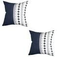 thumbnail image 2 of Boho Set of 2 Handcrafted Decorative Throw Pillow Cover Vegan Faux Leather Geometric 17" x 17" Navy Blue & Ivory Square for Couch, Bedding, 2 of 3