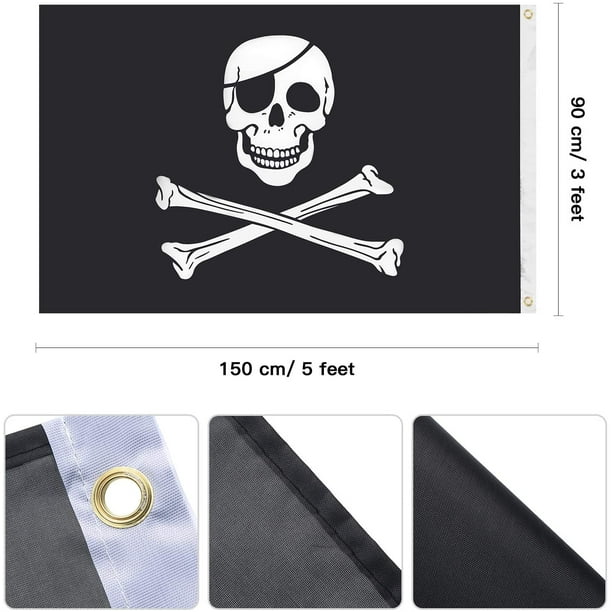 2 Pieces Pirate Flag Jolly Roger Skull Pirate Flag Crossbones Pirate Flag  Halloween Decoration Flags for Pirate Party Halloween Birthday Decorations  and Gifts (3 by 5 Feet) 