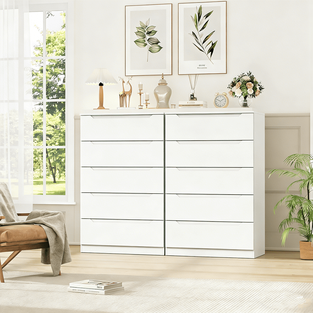 Meteorleg White 5 Drawer Dresser for Bedroom, 48" H Tall Modern Chest of Drawers, Wood Storage Dresser with Deep Drawers for Living Room Hallway Entryway