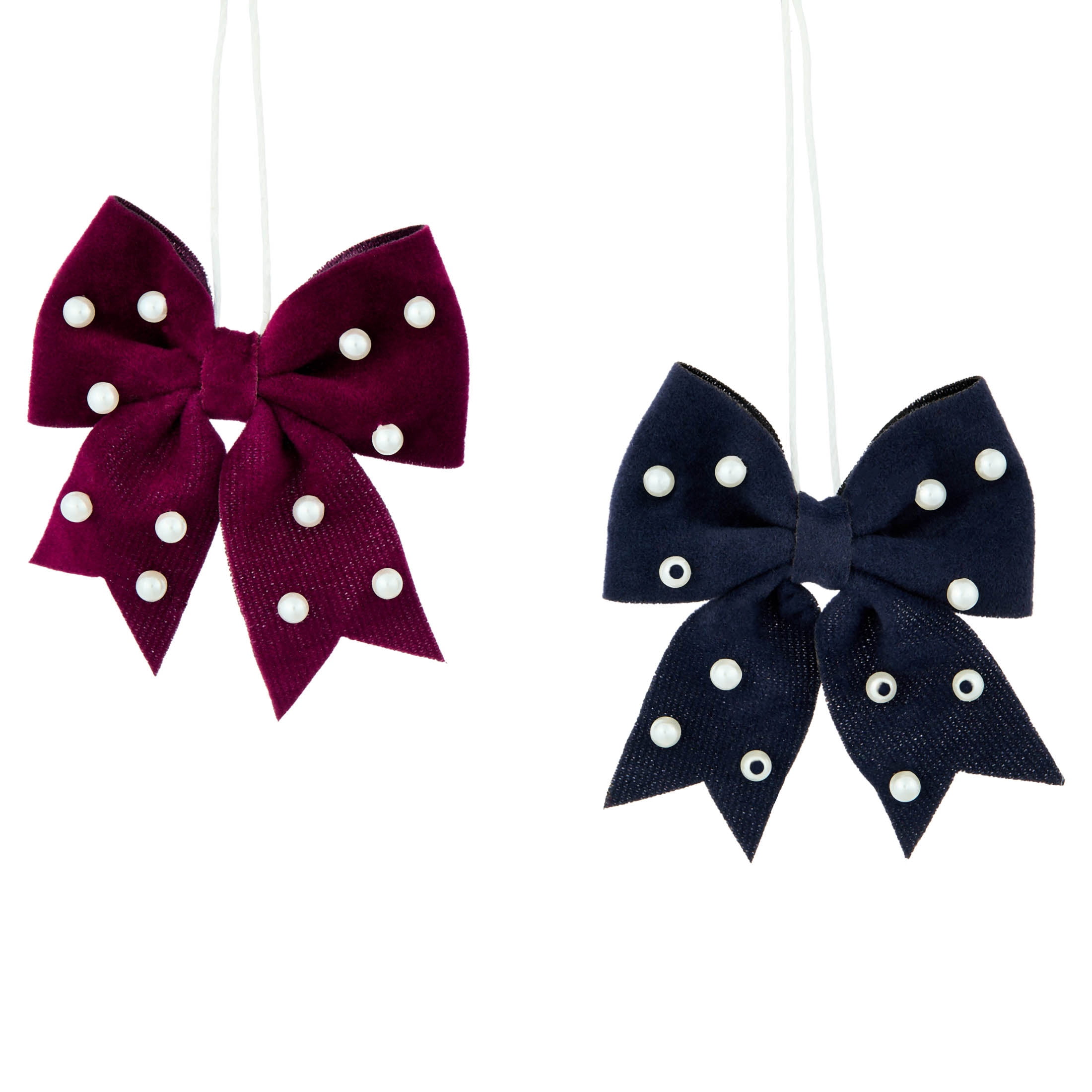 4-Count Red/Blue/White Velvet and Pearl Bow Mini Christmas Ornaments, 2.5", by Holiday Time