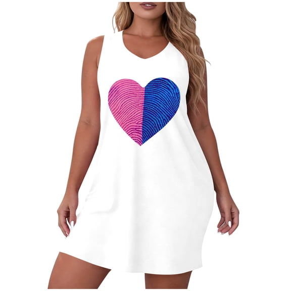 Fewfanhot Women's Sleepwear Valentine's Day Print Strappy Sleeveless Loose Long Nightgown – Soft & Cozy for Sleeping, Home Lounge Dress