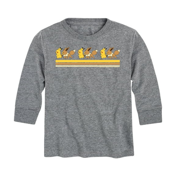 Pokémon - Pikachu Eevee Friends Retro Stripe - Youth Long Sleeve Graphic T- Shirt
