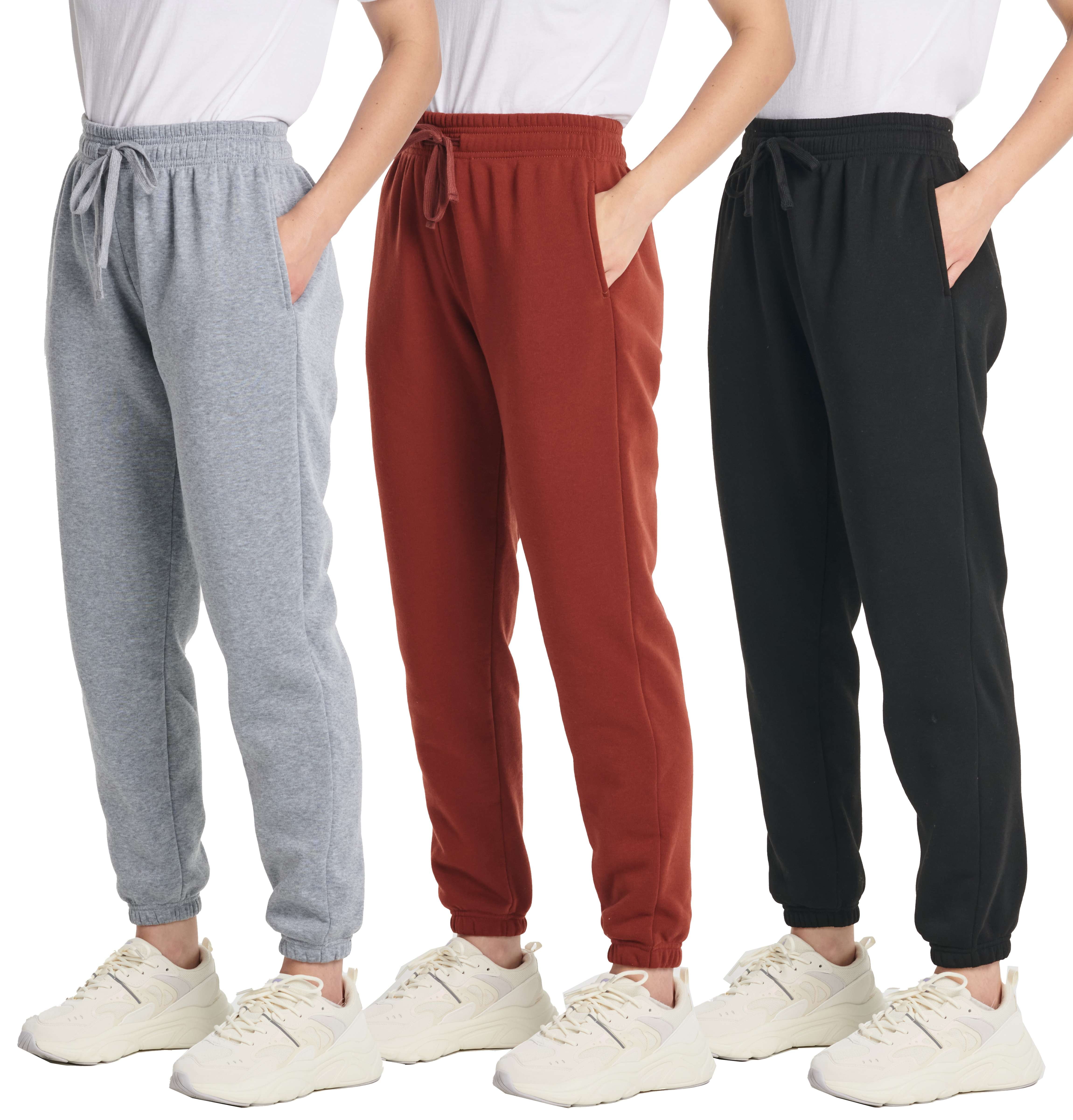 Real Essentials 3 Pack: Women's Fleece Jogger Sweatpants
