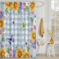 thumbnail image 3 of Shower Curtain Sunflower Daisy Butterfly Bee Shower Curtains for Bathroom Decor, Waterproof Polyester Shower Curtain Set with Hooks, Small Stall Size 36" x 72" Spring Floral Blue Plaid, 3 of 9