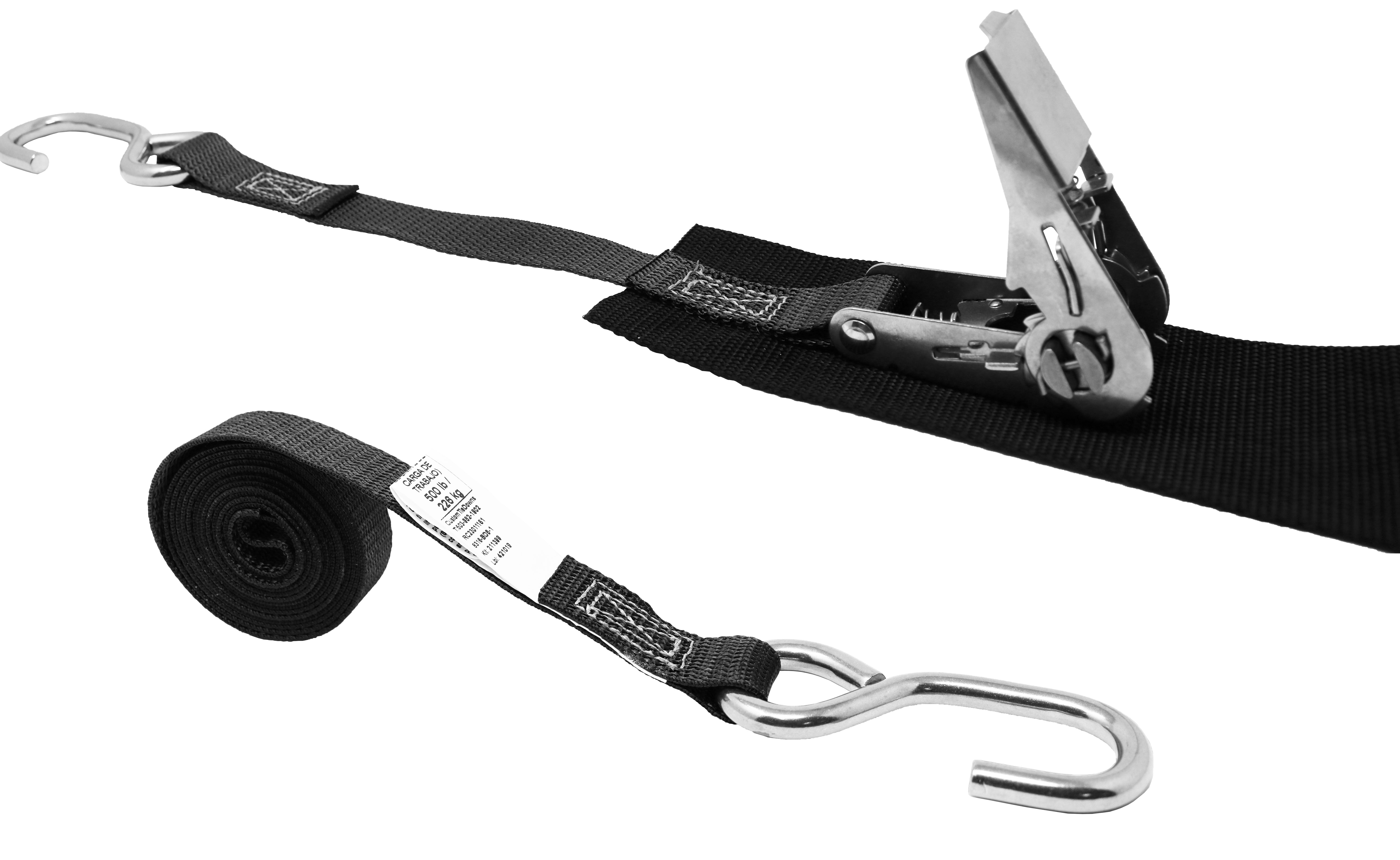 CustomTieDowns 1 Inch x 8 Foot Stainless Steel Ratchet Strap, Protective Pad Under Buckle