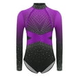 thumbnail image 3 of YiZYiF Kids Girls Long Sleeve Gymnastics Leotard Sparkly Rhinestone Cutout Back Figure Skating Dance Purple 10, 3 of 5