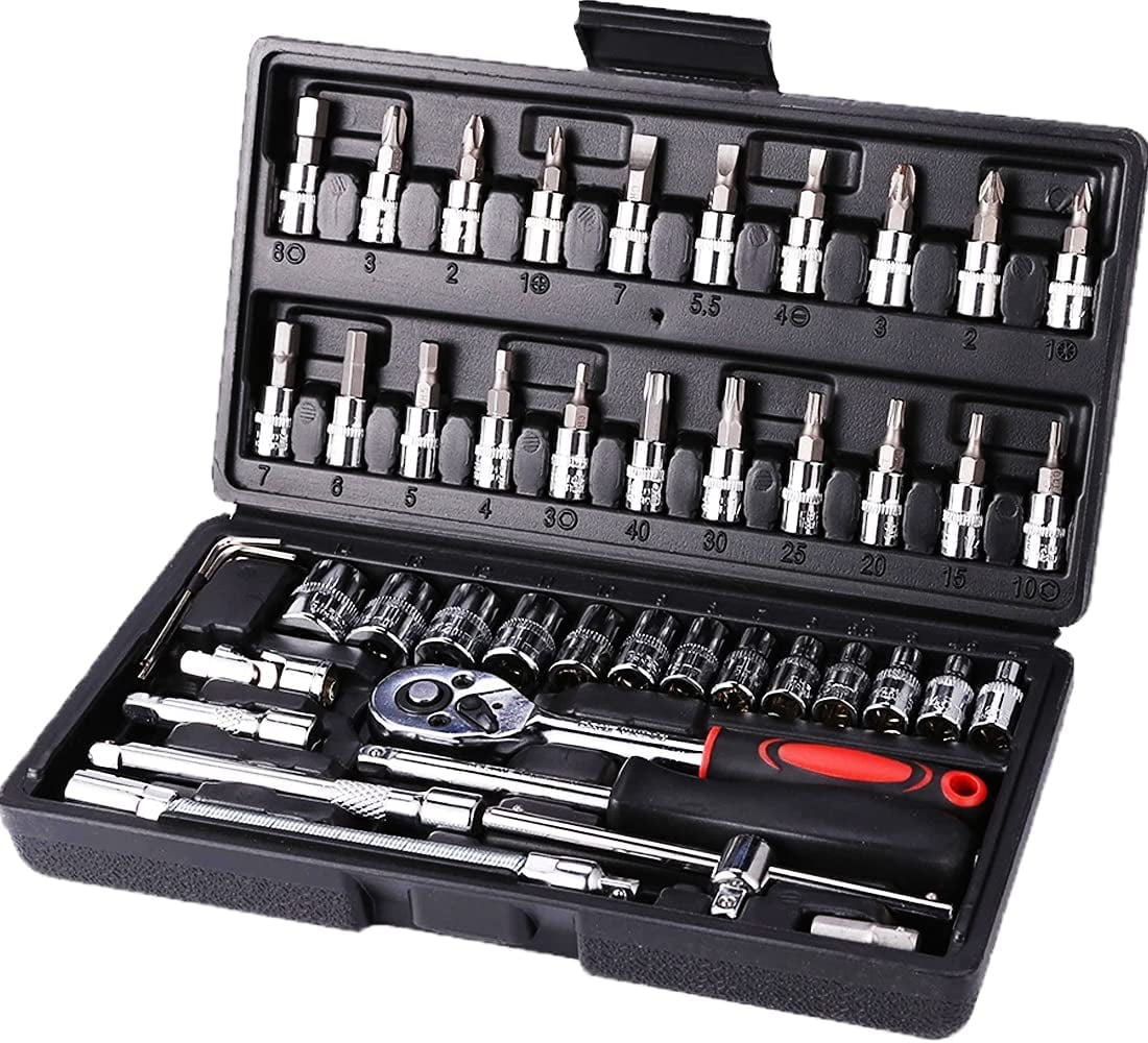 46Pc 1/4" Drive Screwdriver Sockets Set Ratchet 4-14mm Bit Metric Torx Hex Screw 46Pc 1/4" Drive Screwdriver Sockets Set Ratchet 4-14mm Bit Metric Torx Hex Screw