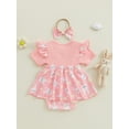 thumbnail image 4 of aturustex Toddler Baby Girl Easter Romper Dress 0 3M 6M 9M 12M 18M Infant Short Sleeve Bodysuits Dress Crew Neck Jumpsuits Dress Bunny Print Romper win Loose Cute Casual Daily Summer Outfits, 4 of 7
