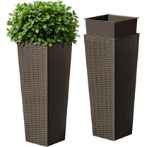 NALYL Devoko Resin Tall Planters for Outdoor Plants Set of 2, Large Taper Outdoor Planter Pots with 4 Drainage Holes, Flower Pots Modern Decor for Porch, Patio, Backyard, Home Garden (Brown, 24")