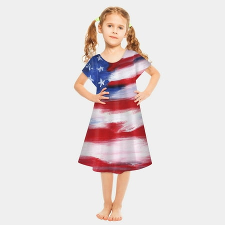

Edvintorg 2-8Years 4Th Of July Dress Kids Girl Clearance Toddler Kids Baby Girls Clothes Independence Day Fashion Cute Short Sleeve Star Print Dress