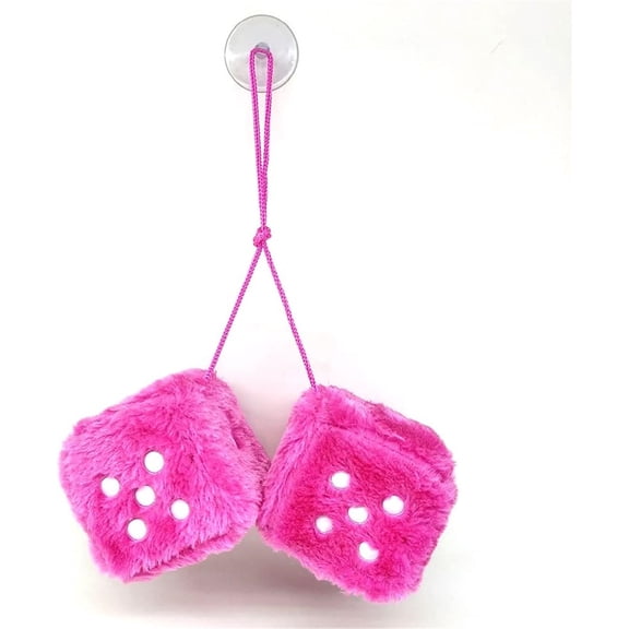 Happon Fuzzy Plush Dice for Car Mirror,Square Mirror Hanging,1 Pair of Retro 3” Pink Dice with White Dots for Car Interior Hanging Ornament Decoration