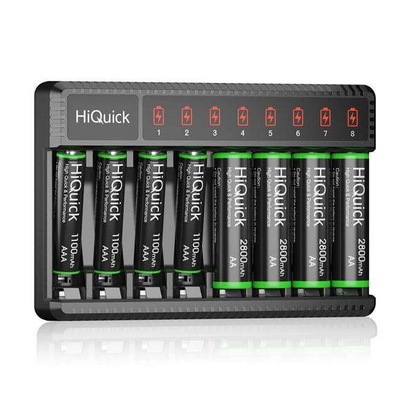HiQuick Rechargeable AAA 1100mAh General Purpose Batteries, 8 Pack with Smart LCD Charger