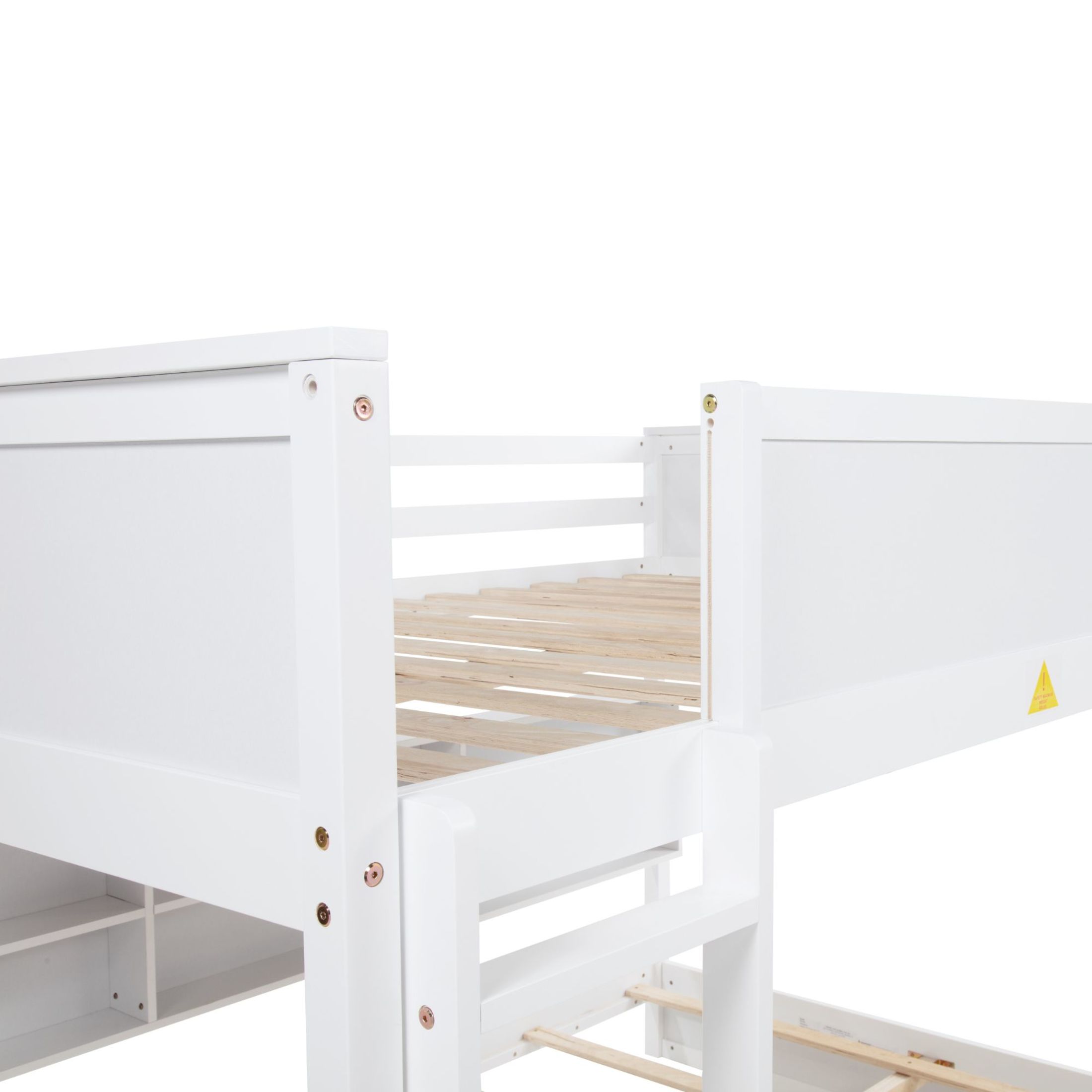 Noble House Queen Over Queen Bunk Bed, Solid Pine Wood Frame with Storage Cabinets and Charging Station, White