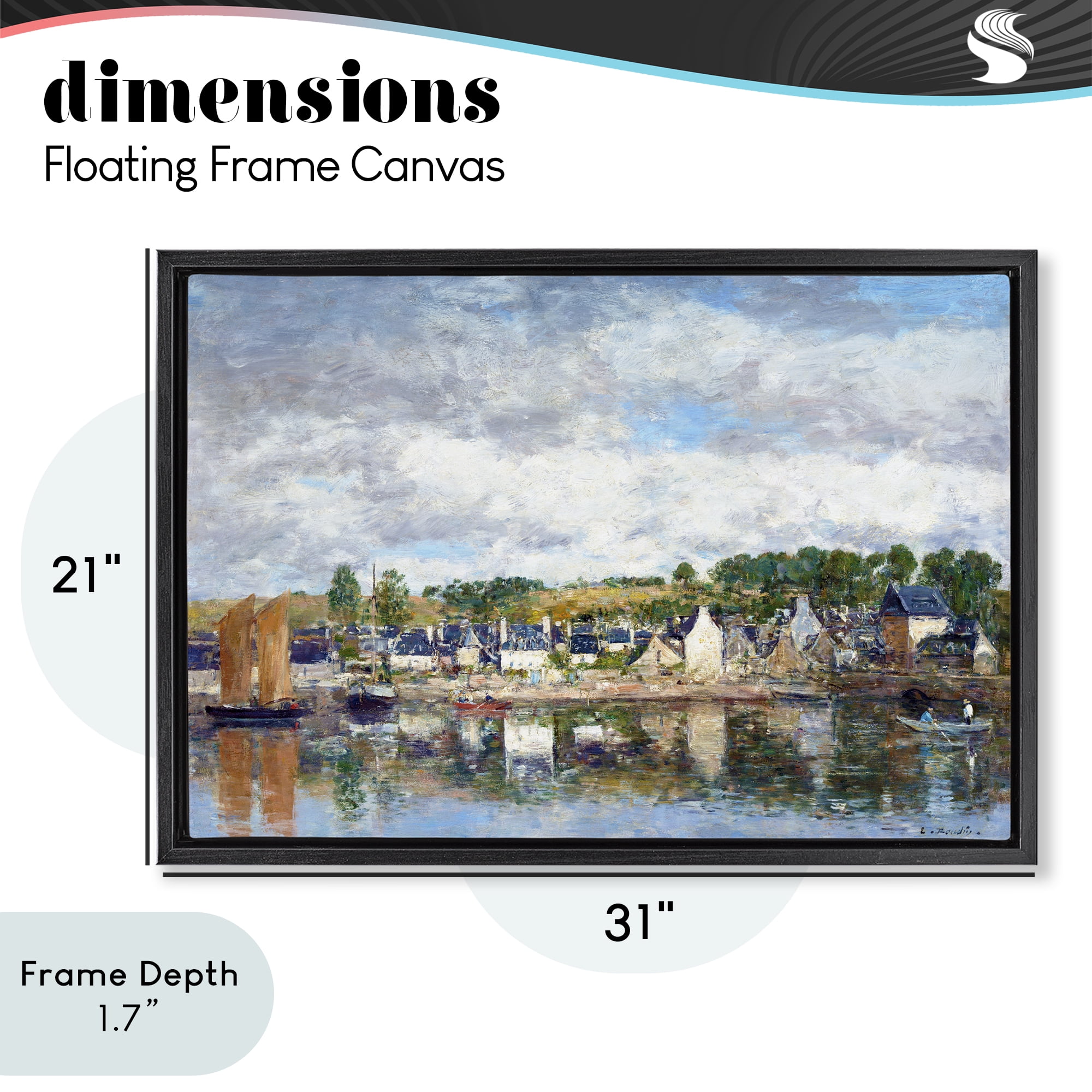 Stupell Industries Village By A River Black Framed Floater Canvas Wall Art, design by Eugene Boudin