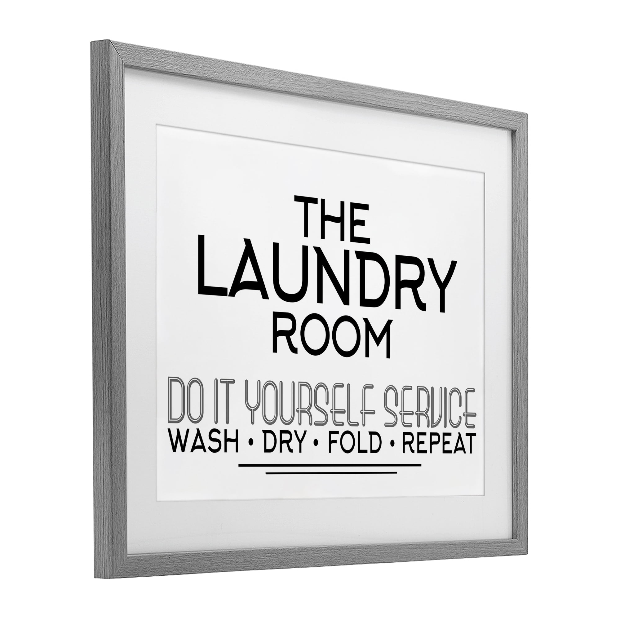Do It Yourself Laundry Minimal Gray Framed Print Under Glass, design by Kim Allen