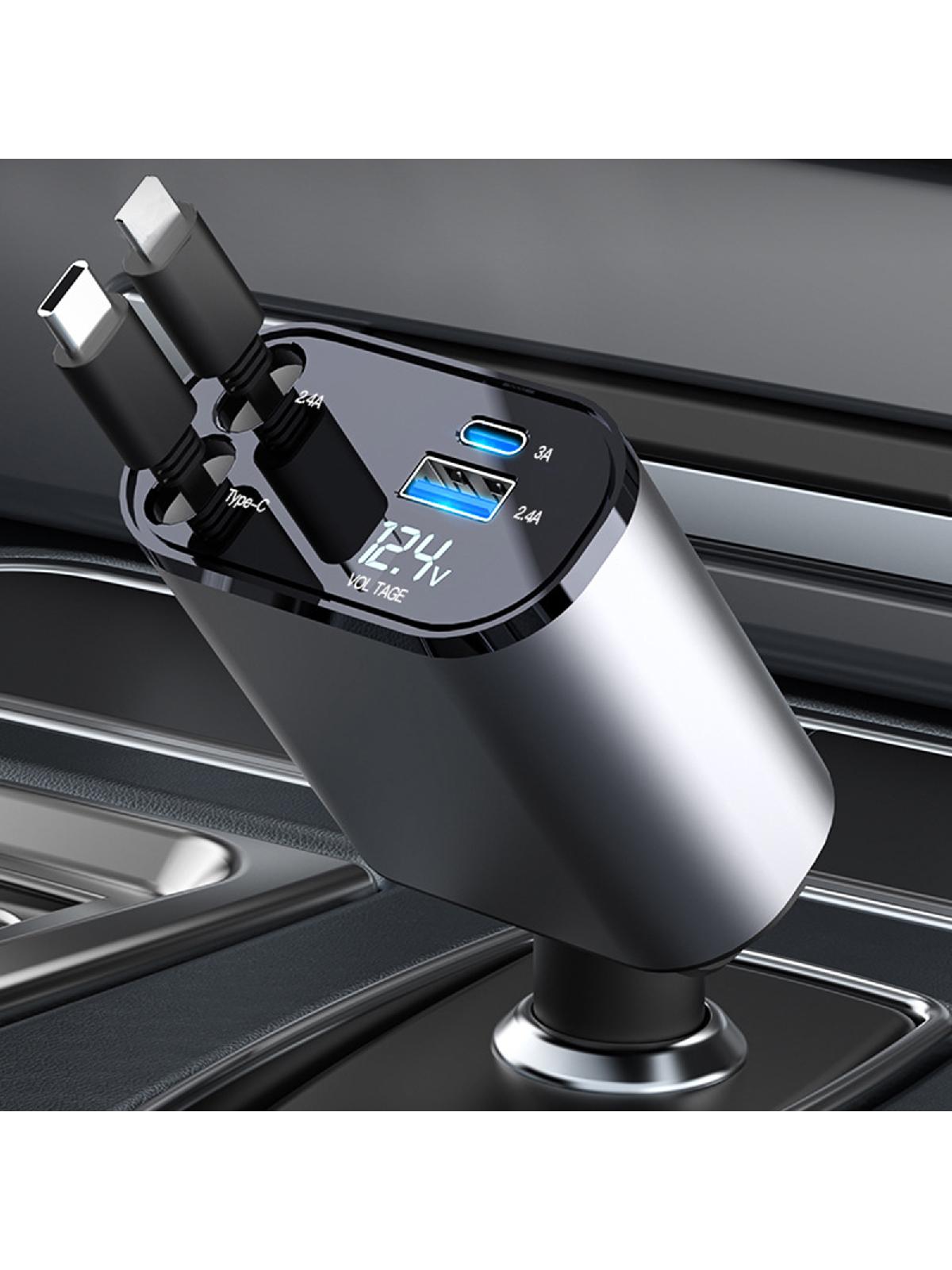 TypeC Universal Car Charger 2 USB C Ports Car Charger Adapter Retractable Cable Efficient Charging for Your Devices