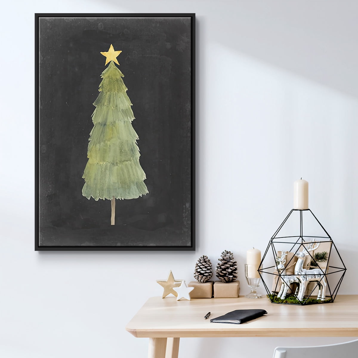 Christmas Glow Collection F - Framed Gallery Wrapped Holiday Canvas - 25 x 37 - Black Frame