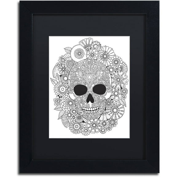 Trademark Fine Art "Sugar Skull Wreath" Canvas Art by Hello Angel, Black Matte, Black Frame