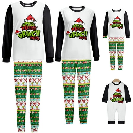 

Green haired monster TT Christmas Matching Family Christmas Pajamas - Green Top & Striped Pants 2-Piece Set