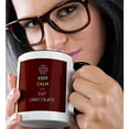 thumbnail image 2 of 3dRose, Keep calm and eat chocolate. Desserts. Candy. Sweets., 11oz Two-Tone Black Mug, 2 of 7