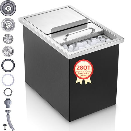 Drop in Ice Chest, 18" x 12" x 14.5",  28Qt Stainless Steel Ice Cooler with Sliding Lid