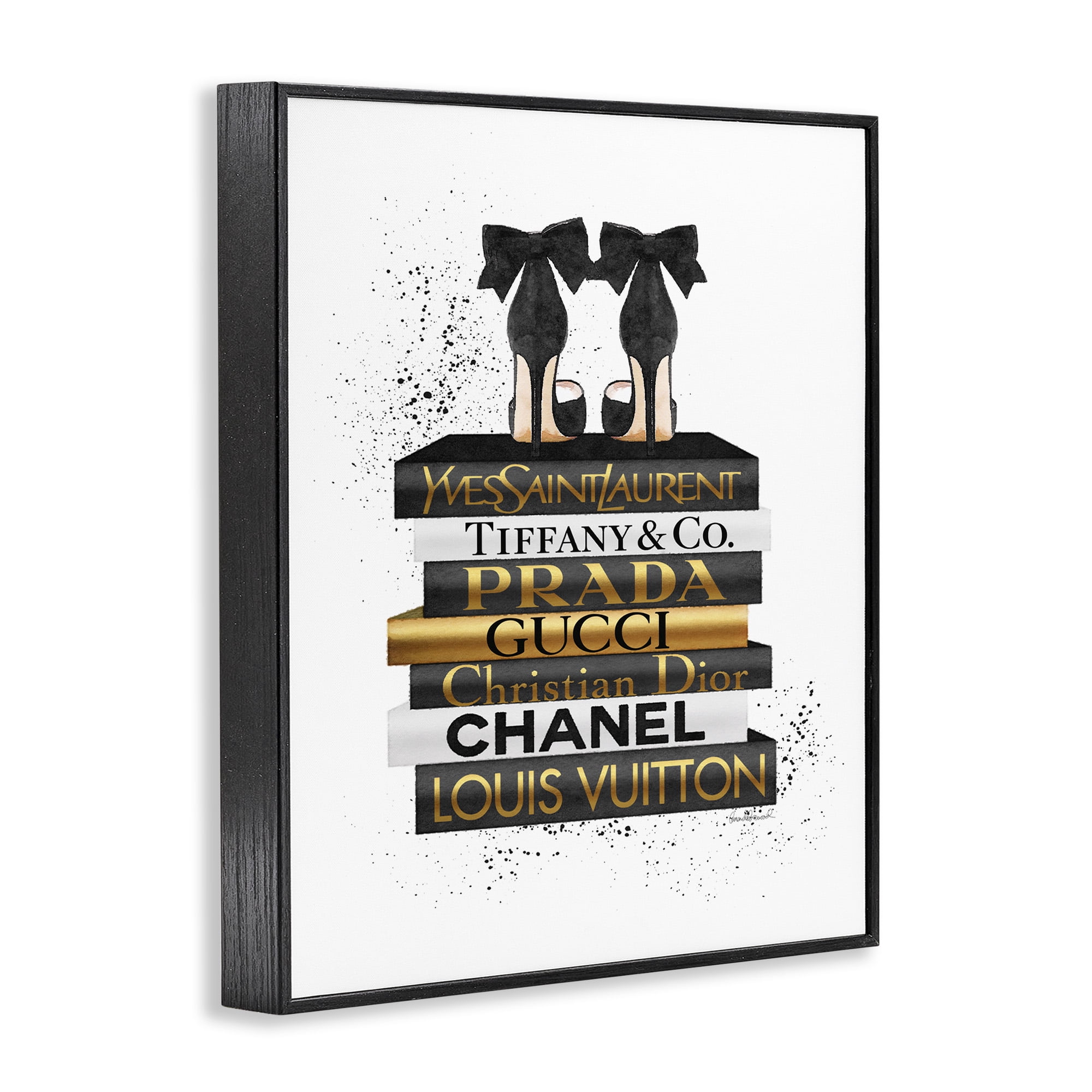 Stupell Industries Black Heels White Gold Bookstack Glam Fashion Design Framed Wall Art by Amanda Greenwood