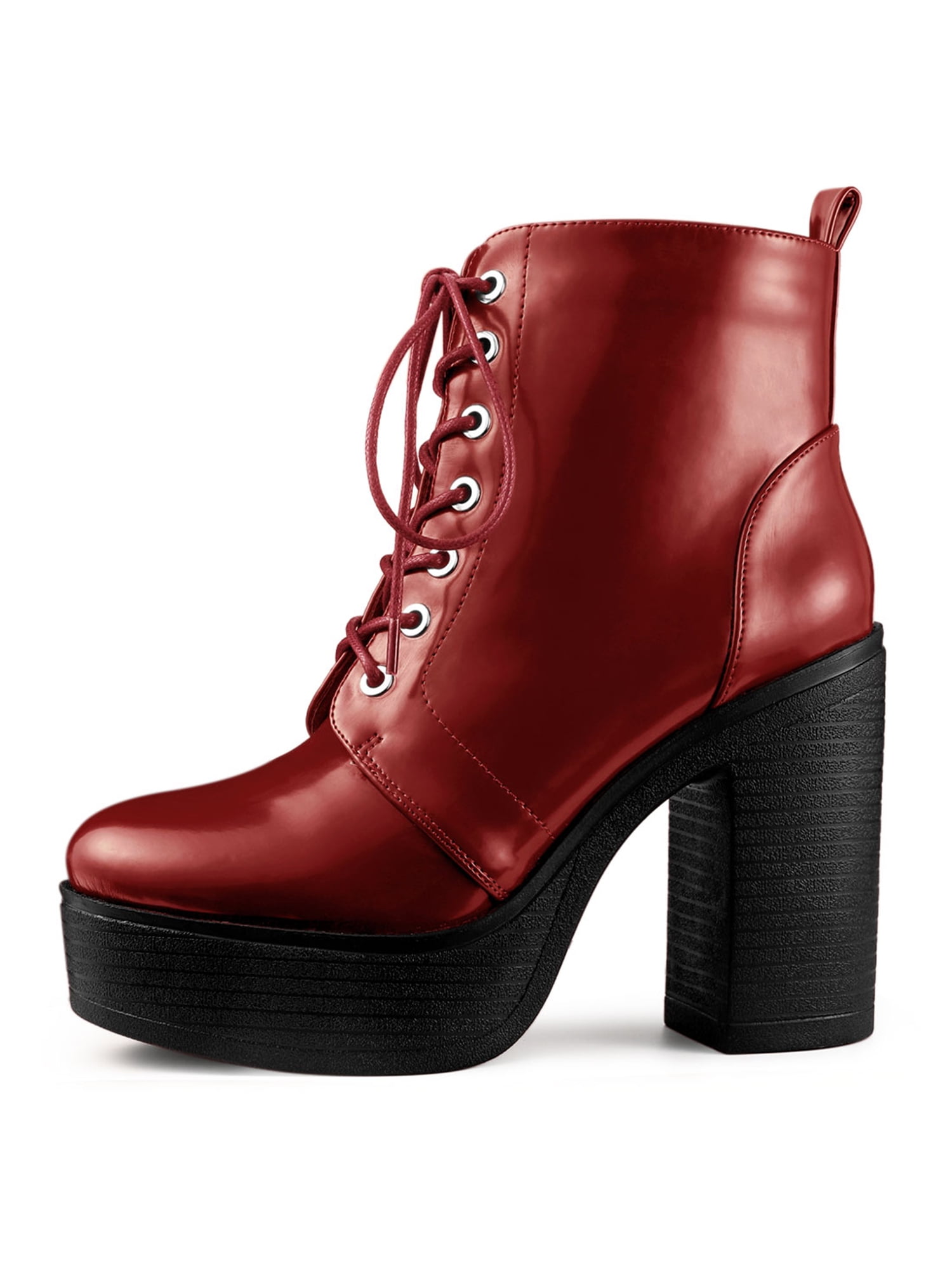 DARING DIVA Women's Zip Platform Block Heel Combat Boots Red 9