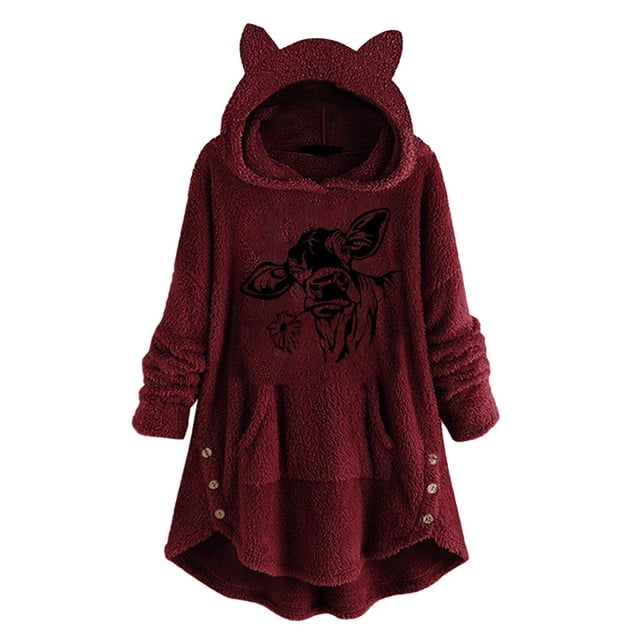 Abrigo de Piel Sintética Para Mujer, Blusa Con Botones A La Moda, Tops de Felpa Con Capucha Y Bolsillo, Tops Sueltos de Invierno Odeerbi ODB183021