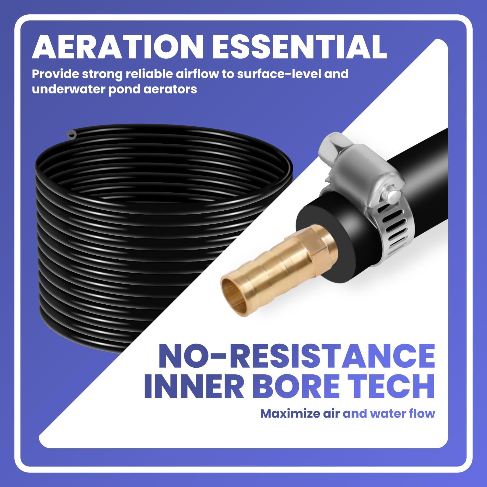 100ft 3/8 Inch Self Sinking Aeration Hose with Copper Menders, 30-Meter Hose for Garden, Lake, Fish Tank (Stainless Clamps Included)