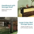thumbnail image 3 of Bestier King Size Platform Bed Frame with Storage Headboard, LED Lights & USB Charging Station, Metal Bed Frame Rustic Brown, 3 of 13