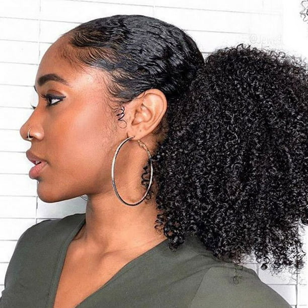 Cheers US Afro Puff Drawstring Ponytail Human Hair Bun For Black Women 150%  Density 10A Brazilian Virgin Human Hair 4C Afro Kinky Curly Clip In Ponytail  Extension 