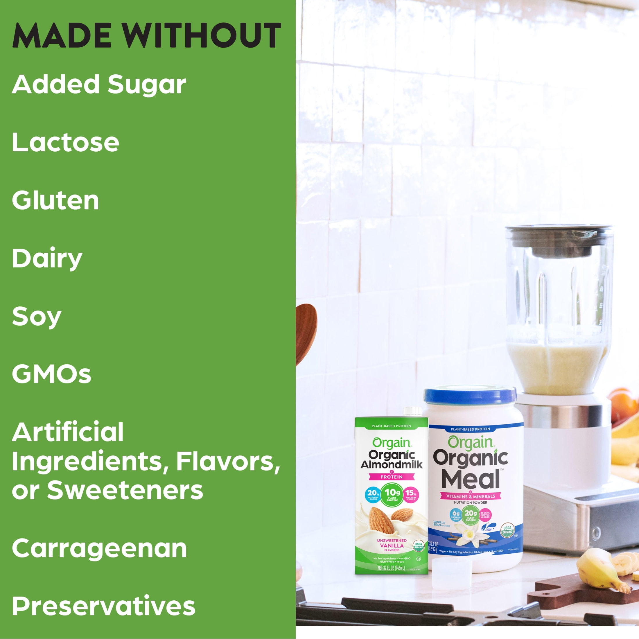 (4 pack) Orgain Organic 10g Plant Based Protein Almondmilk, Unsweetened Vanilla 32oz, 1ct