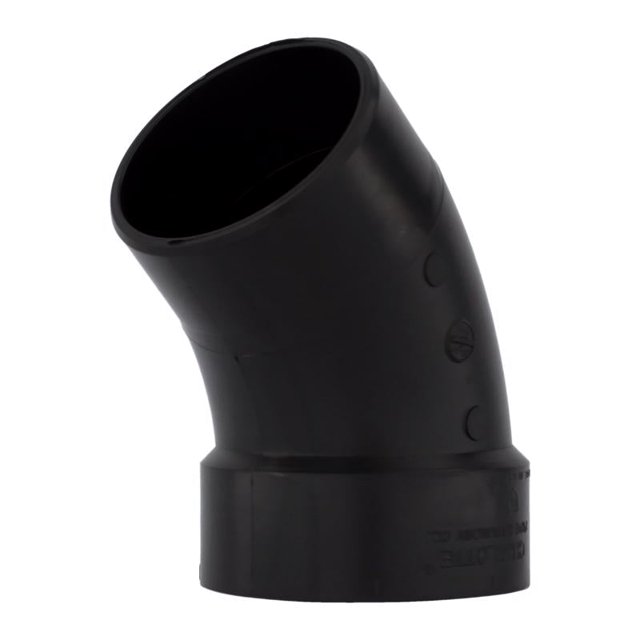 Tubo Charlotte con forma de codo de 45 grados, ABS, cubo de 4 cm x espita de 4 cm de profundidad