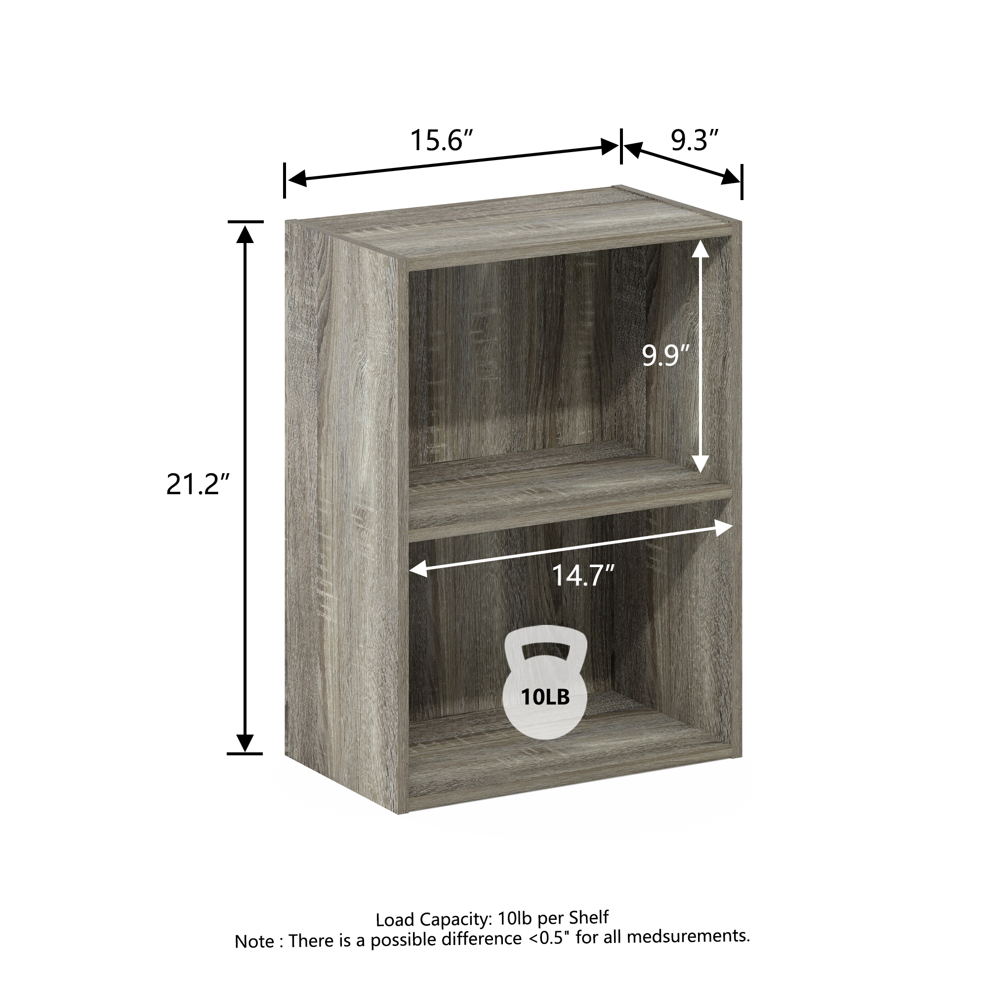 HOMLUX 9" x 16" x 21" Storage Shelf 2 Tier Cube Bookcase, Suitable for Small Space, Gray