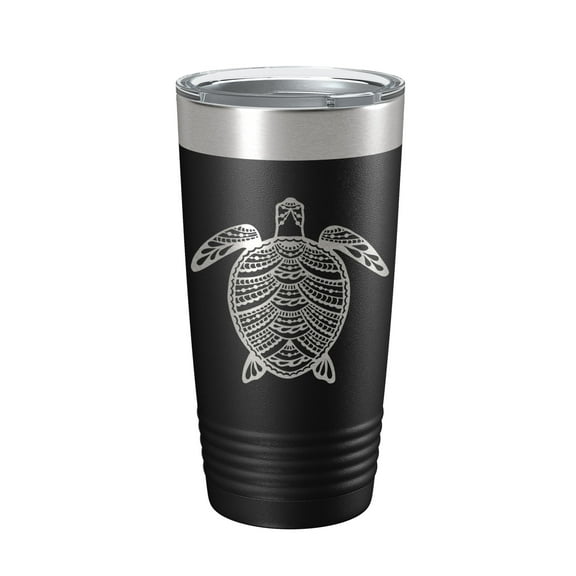 Sea Turtle Tumbler Zentangle Travel Mug Insulated Laser Engraved Coffee Cup 20 oz Black